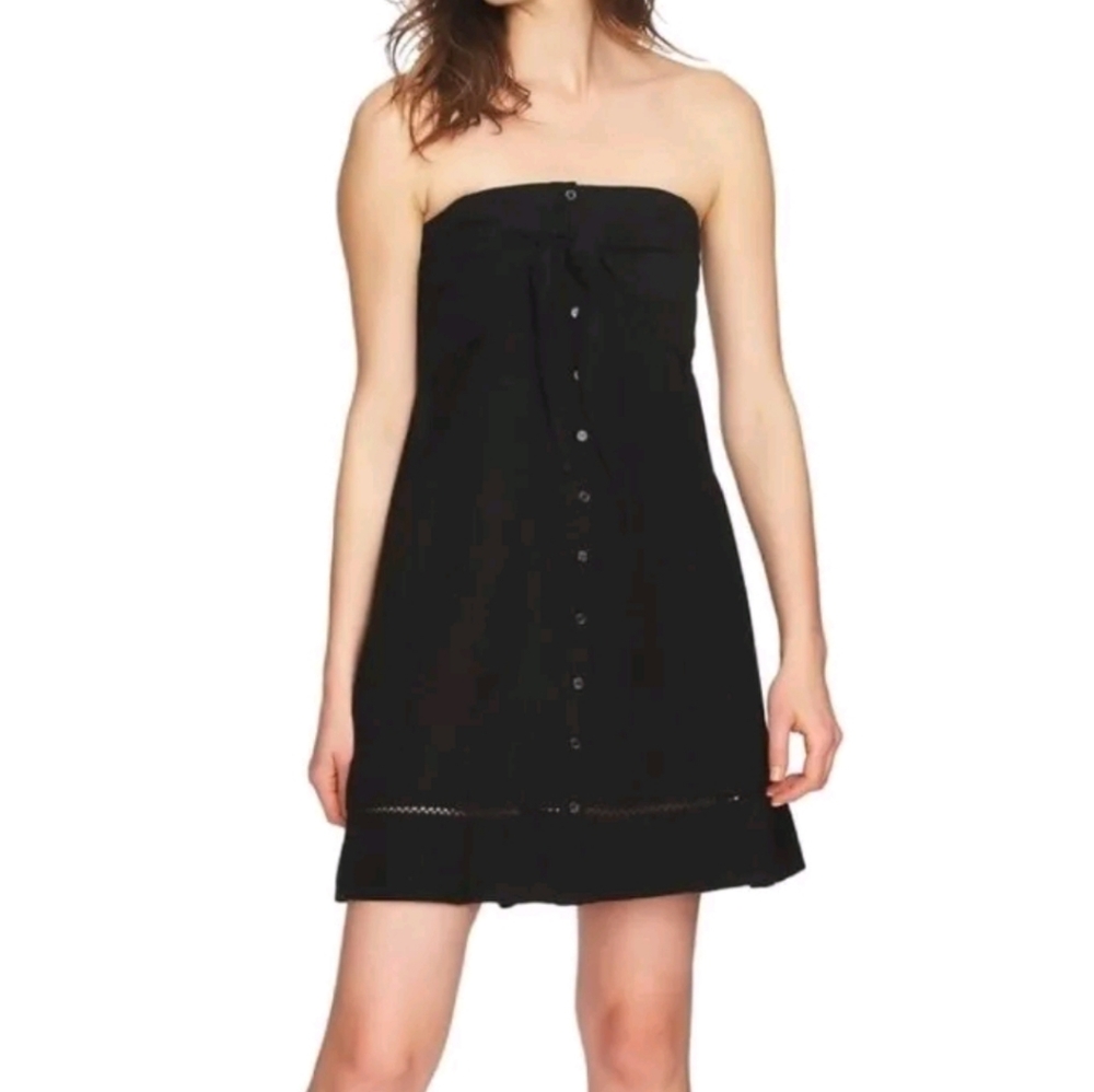 {} nwt 1.STATE strapless button tie front BLUE CRUSH dress XS black mini LBD
